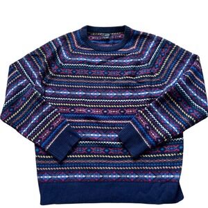 J.Crew Mens XL Lambswool Fair Isle Crewneck Sweater Navy Blue Multi Pattern